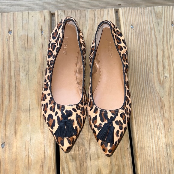 J. Crew calf hair tassel cheetah flats